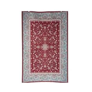 فرش ماشینی 1200 شانه زمینه قرمز لاکی حاشیه آبی مدل JF-2176