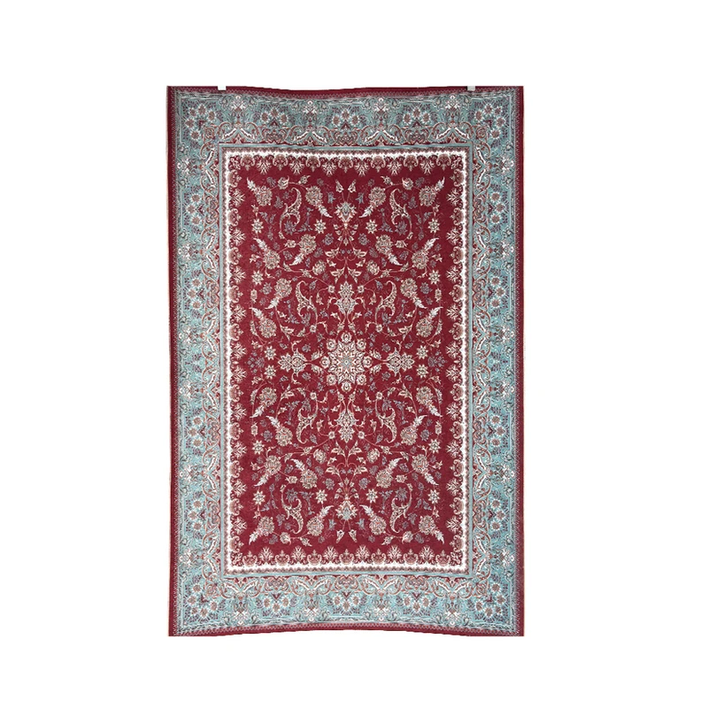 فرش ماشینی 1200 شانه زمینه قرمز لاکی حاشیه آبی مدل JF-2176