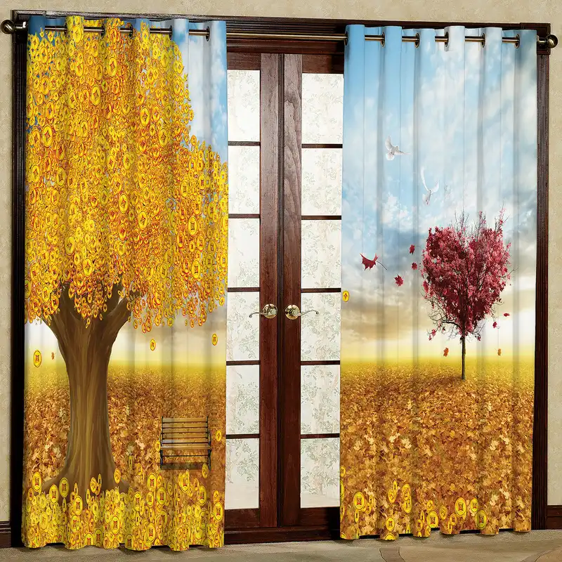 پرده مدل درخت پاییزی مخمل پانچی کد 2501 سایز 200x140 سانتی متر