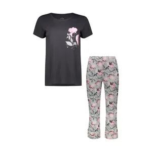 ست تی شرت آستین کوتاه و شلوار زنانه ناربن مدل 1521694-3168 رنگ دودی