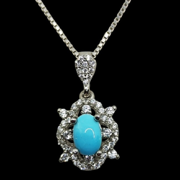 گردنبند نقره زنانه مدل فیروزه نیشابور آبکاری رادیوم کد 355