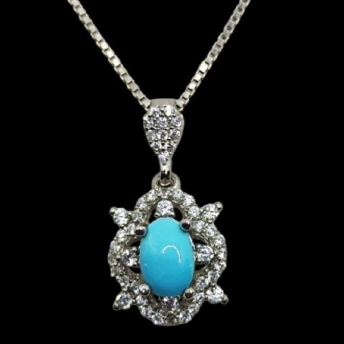 گردنبند نقره زنانه مدل فیروزه نیشابور آبکاری رادیوم کد 355 -  - 1