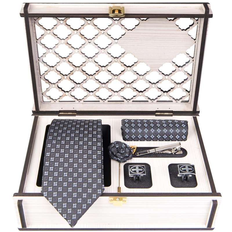 ست کراوات و دستمال جیب و گل کت مردانه جیان فرانکو روسی مدل GF-F943RE-BOX 