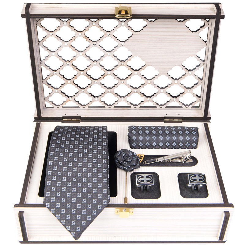 ست کراوات و دستمال جیب و گل کت مردانه جیان فرانکو روسی مدل GF-F943RE-BOX 