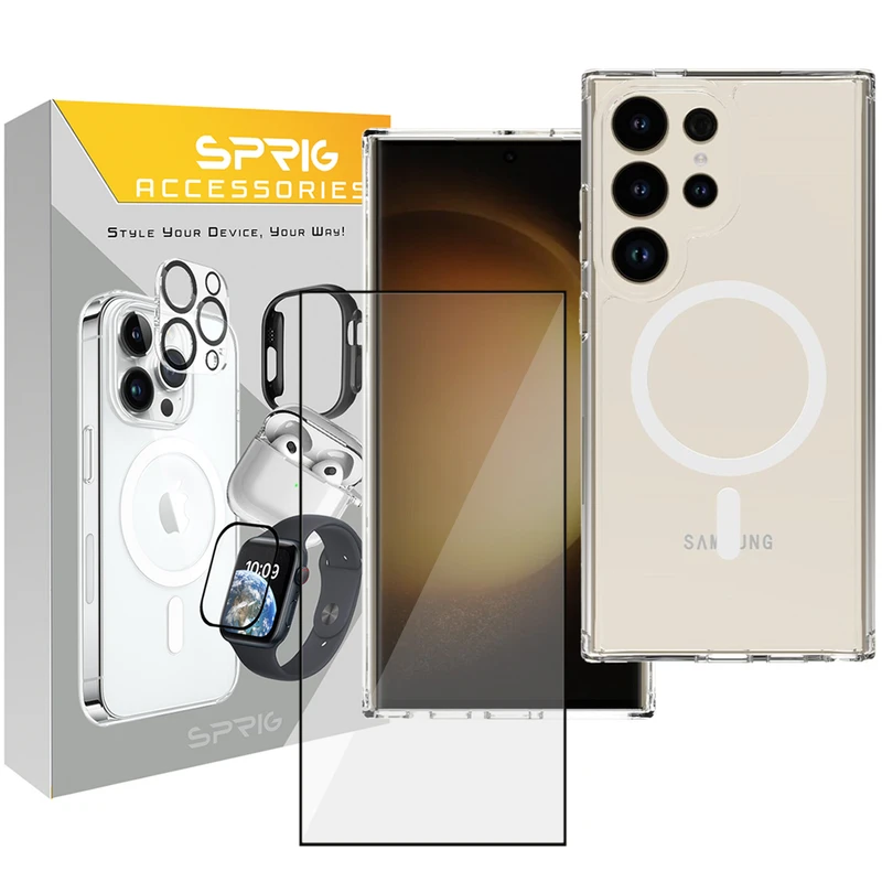 کاور اسپریگ مدل CLR Magsafe مناسب برای گوشی موبایل سامسونگ Galaxy S24 Ultra به همراه محافظ صفحه نمایش گوشی