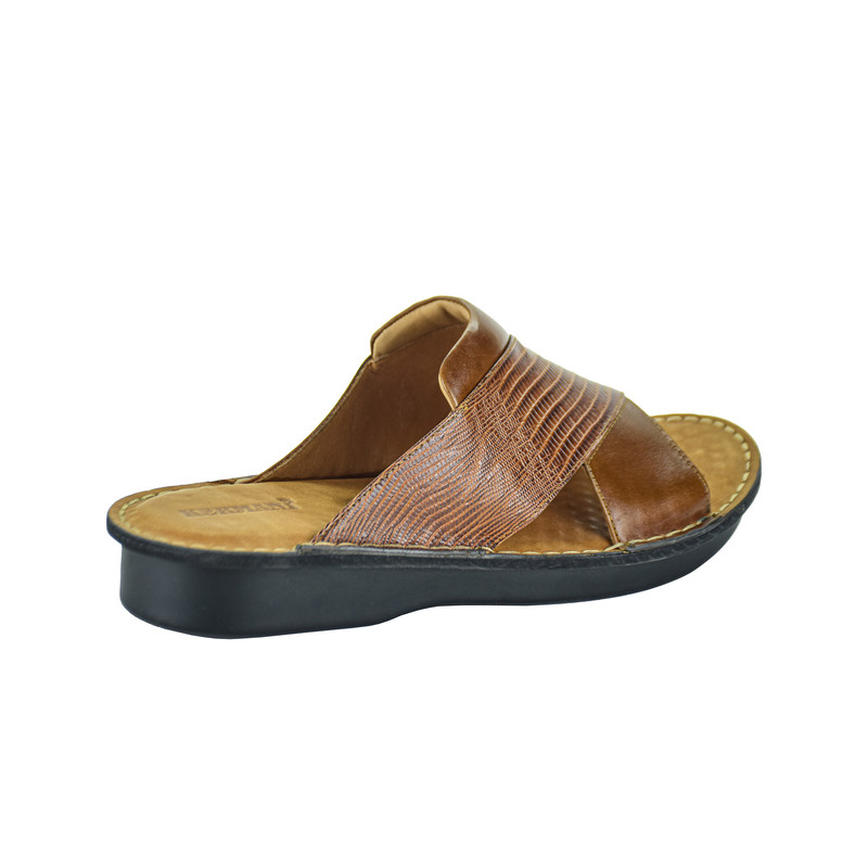 صندل زنانه کرمانی مدل چرم طبیعی ضربدری طبی کد 99132 رنگ عسلی