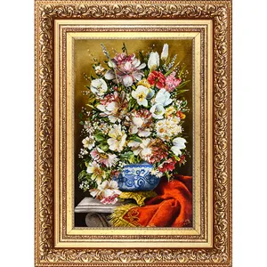 تابلو فرش دستباف فرش میرنظامی مدل گل و گلدان طولی ترمه دار کد 869