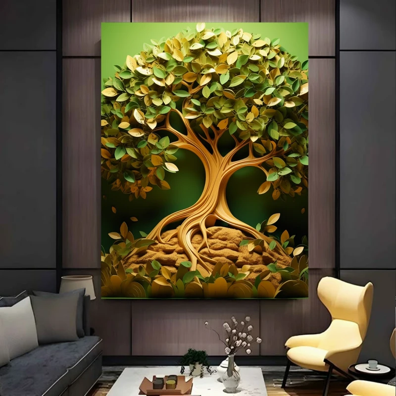 پوستر پارچه ای طرح مخمل انتزاعی درخت مدل سرسبز کد FP106242