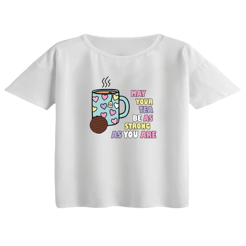 کراپ تی‌شرت آستین کوتاه زنانه مدل چای و کوکی