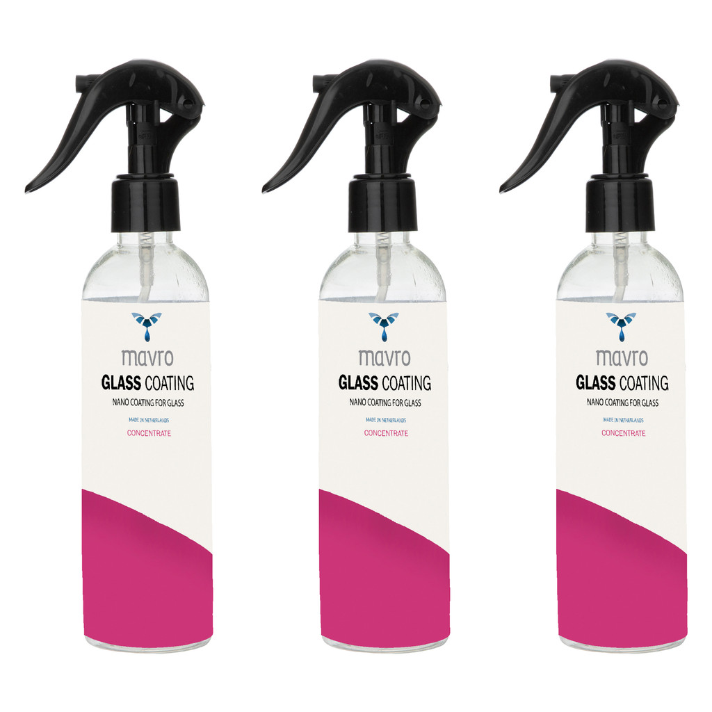 محلول نانو آبگریز ضد لک و جرم شیشه و سطوح سیقلی ساختمان ماورو مدل XP-100 حجم 250 میلی لیتر بسته 3 عددی