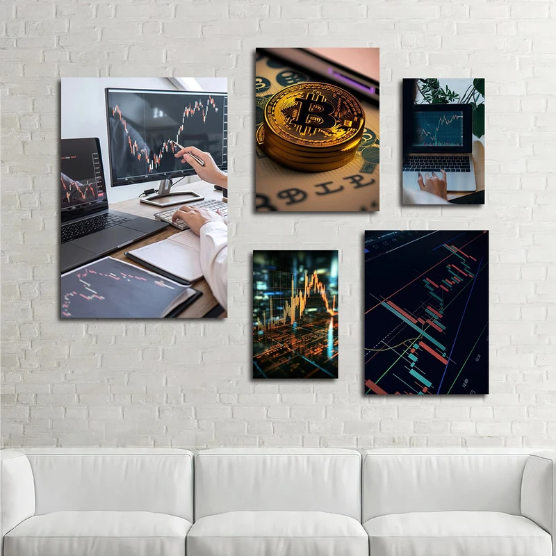 تابلو شاسی بکلیت طرح بازار ارز دیجیتال و بورس مدل SH-2975 مجموعه 5 عددی