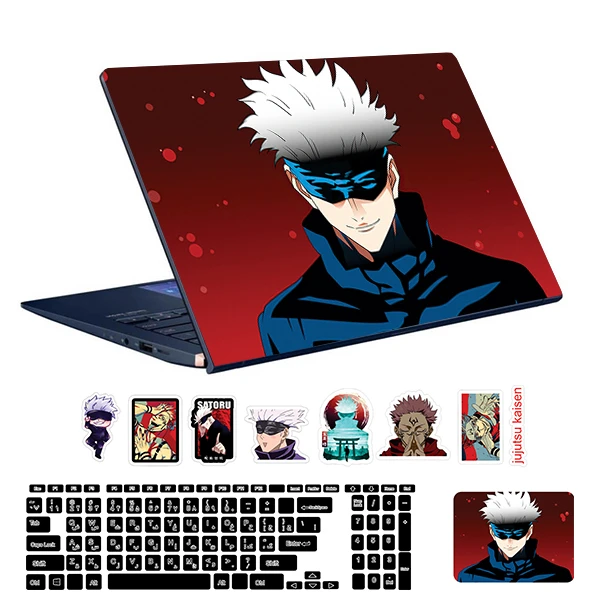 استیکر لپ تاپ توییجین و موییجین طرح Jujutsu Kaisen کد 01 مناسب برای لپ تاپ 15.6 اینچ به همراه برچسب حروف فارسی کیبورد