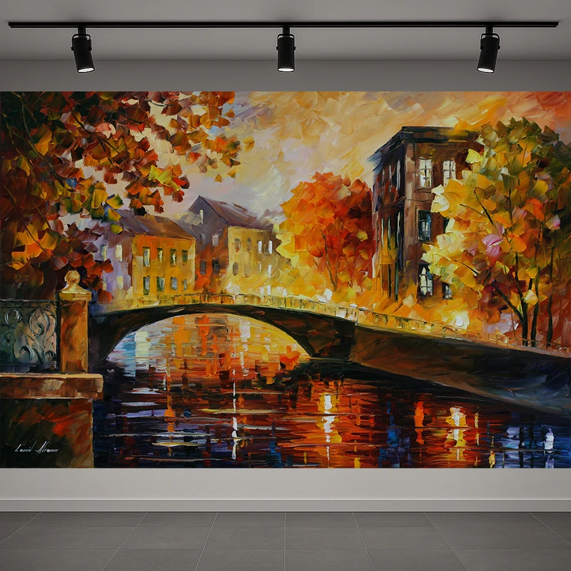 تابلو بوم طرح مخمل شهر پاییزی مدل رودخانه کد AR3059570