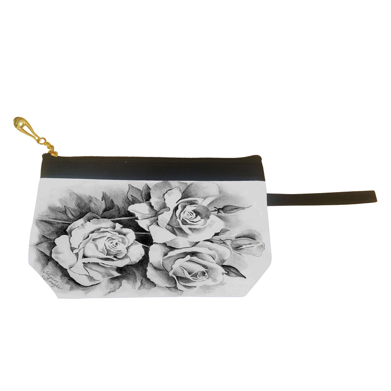 کیف لوازم آرایش زنانه مدل L1039 طرح سیاه قلم گل های رز