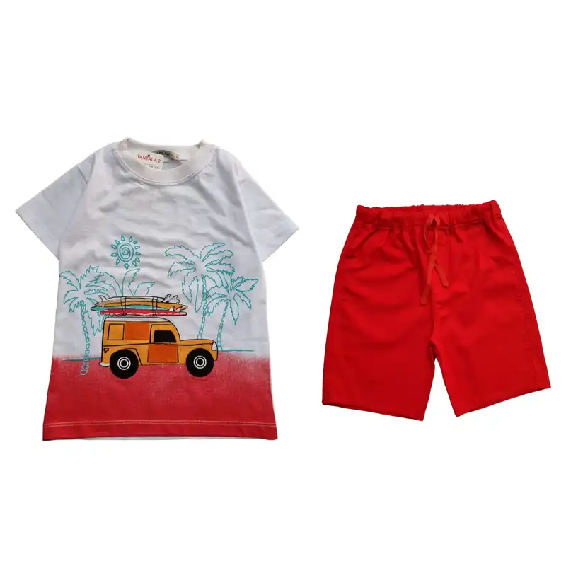 ست تی شرت و شلوارک پسرانه مدل کامیون ساحل