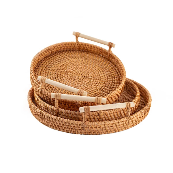 سینی حصیر بافی مدل راتان بسته 3 عددی