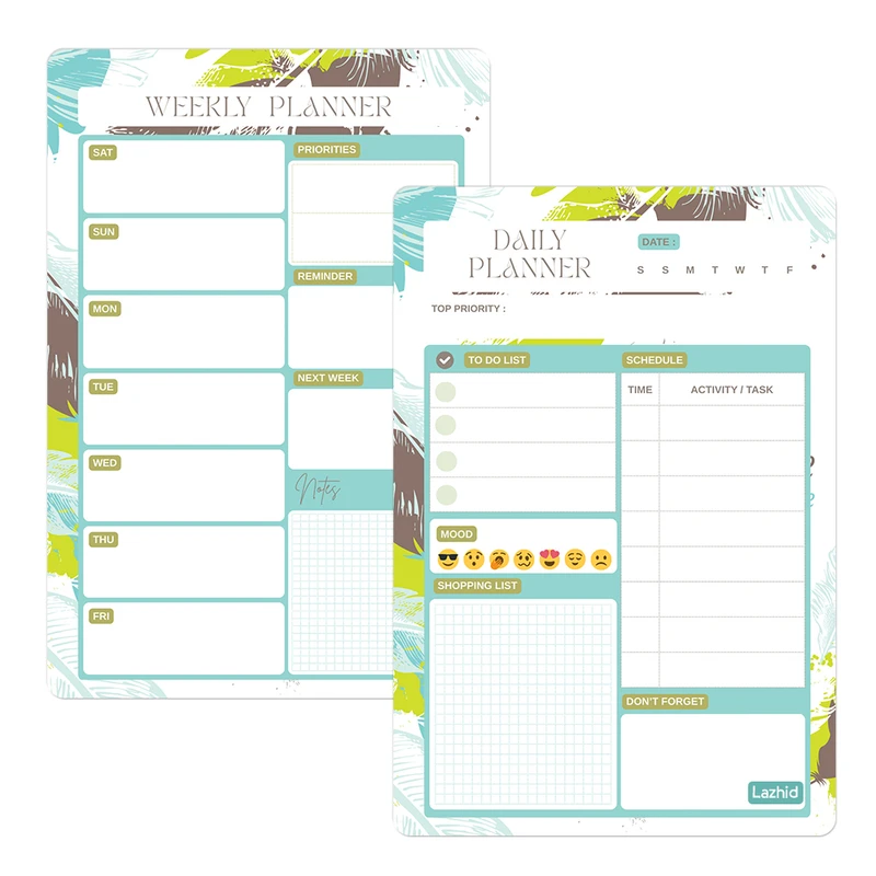 تخته وایت برد لاژید مدل آهنربایی طرح پلنر روزانه و هفتگی سایز 20X30 سانتیمتر مجموعه 2 عددی