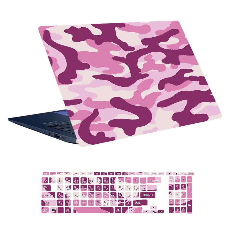 استیکر لپ تاپ توییجین و موییجین طرح Military کد 32 مناسب برای لپ تاپ 15.6 اینچ به همراه برچسب حروف فارسی کیبورد 