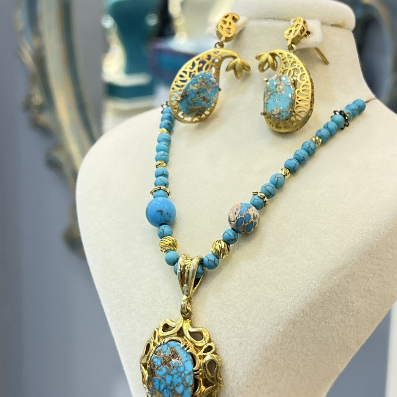 نیم ست نقره زنانه مدل دستساز فیروزه نیشابوری کد 1