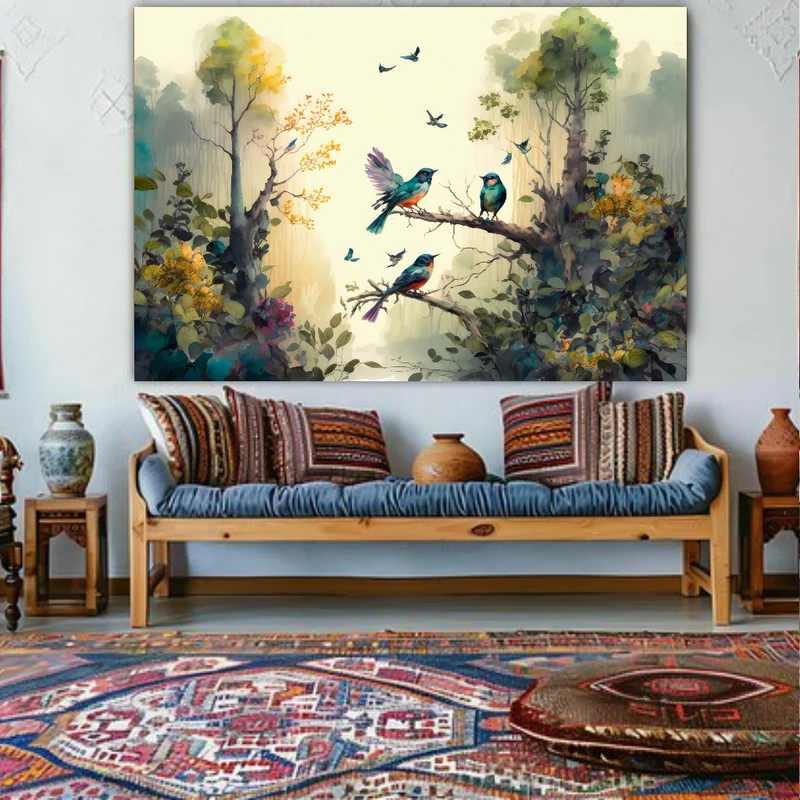 پوستر پارچه ای طرح مخمل طبیعت مدل پرنده کد FP104649