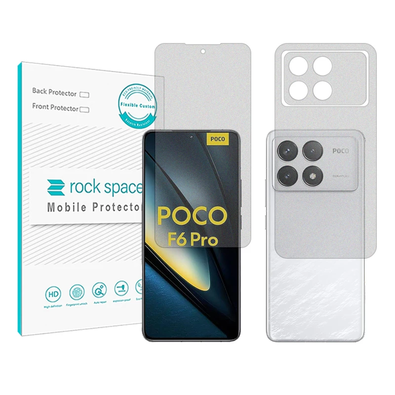 محافظ صفحه نمایش مات راک اسپیس مدل Resistant مناسب برای گوشی موبایل شیائومی Poco F6 Pro به همراه محافظ پشت گوشی