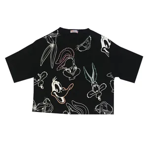 کراپ‌تاپ آستین کوتاه زنانه مدل خرگوش رنگ مشکی