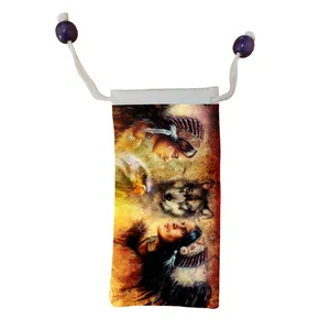 کاور عینک اطلس آبی طرح زن و مرد سرخ پوست و گرگ و عقاب مدل KE1068