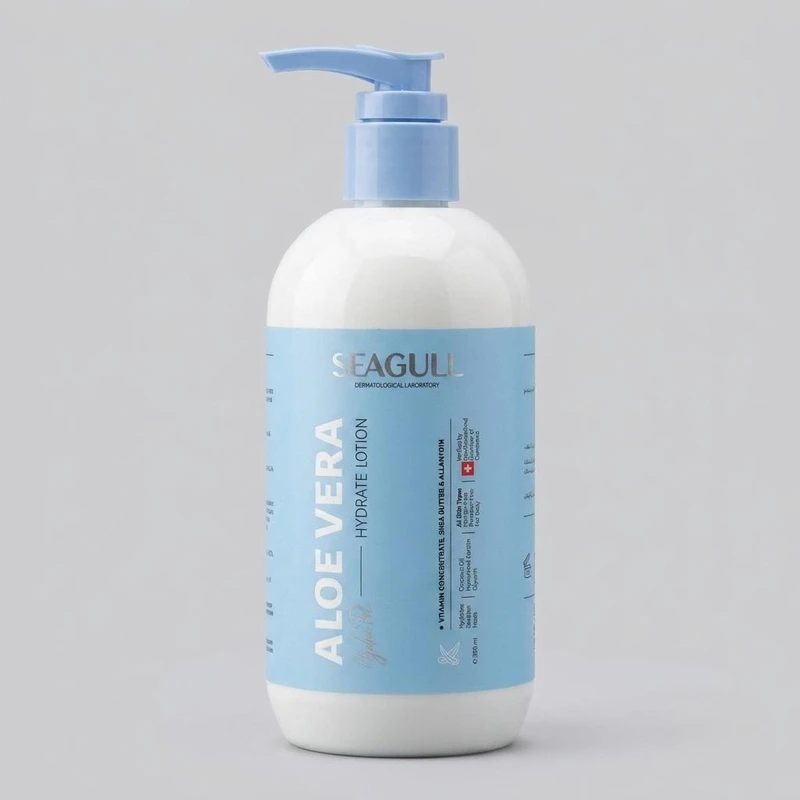لوسیون بدن مرطوب‌کننده سی‌گل مدل Aloe-Vera حجم 300 میلی‌لیتر با عصاره آلوئه‌ورا، روغن نارگیل و ویتامین E، فاقد پارابن، ضد خشکی و مناسب پوست‌های خشک و معمولی