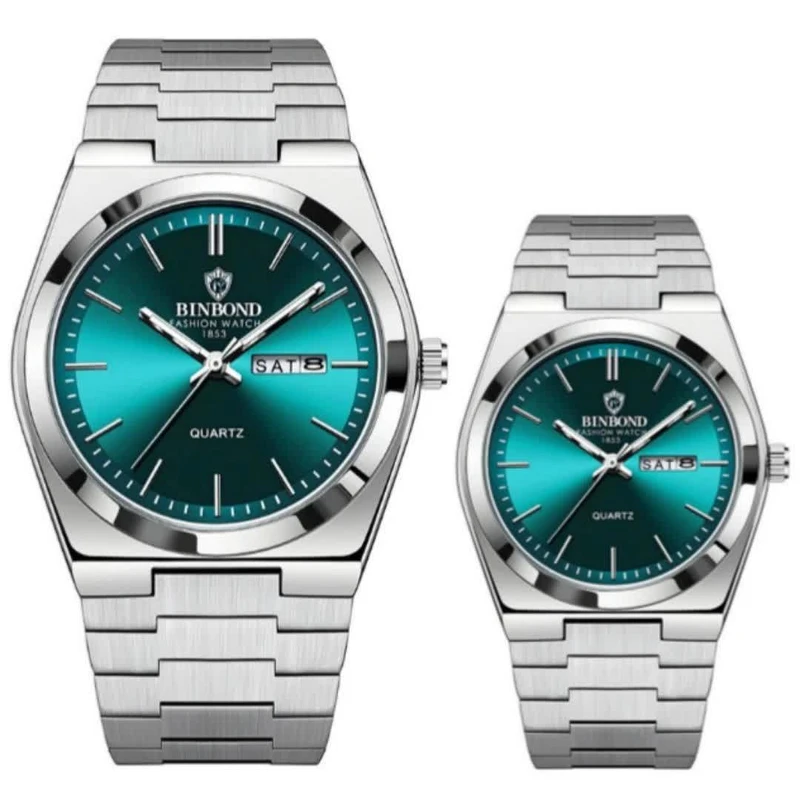 ست ساعت مچی عقربه‌ای کوارتز زنانه و مردانه بین باند مدل کلاسیک قفل مخفی 1853 کد 001