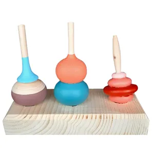 فرفره چوبی مدل دایره ای به همراه پایه مجموعه 3 عددی