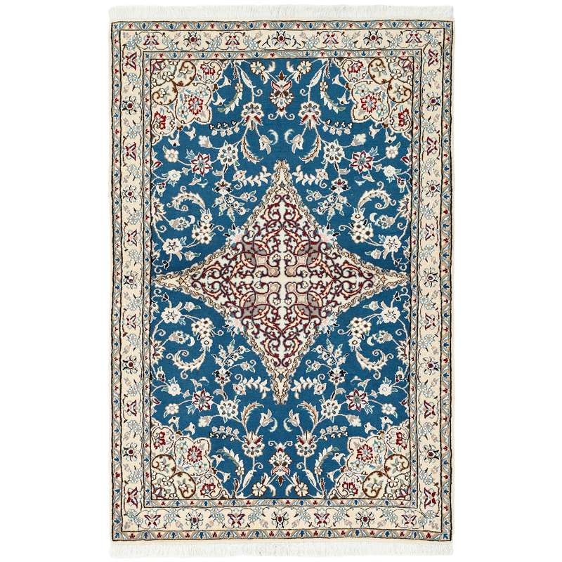 فرش دستبافت یک و نیم متری مدل گل ابریشم نائین کد n543046n 