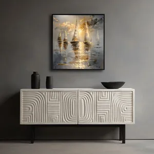 تابلو طرح قایق مدل مربع کد AB0 فریم مشکی