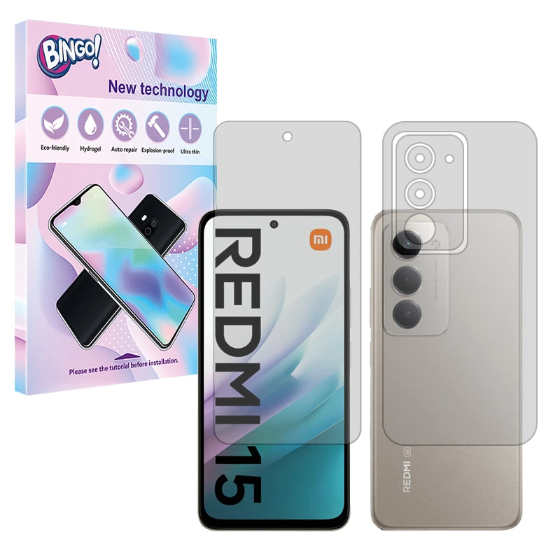 محافظ صفحه نمایش شفاف بینگو مدل Tough مناسب برای گوشی موبایل شیائومی Redmi 15 4G به همراه محافظ پشت گوشی