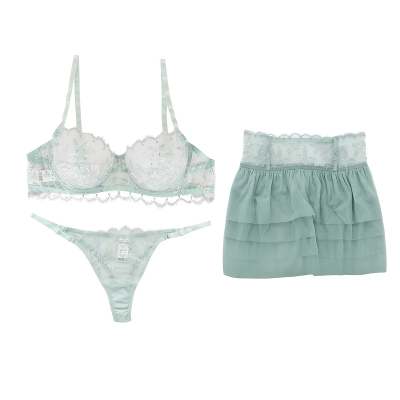 ست شورت و سوتین زنانه برتا مدل توری کد 2400OL به همراه دامن