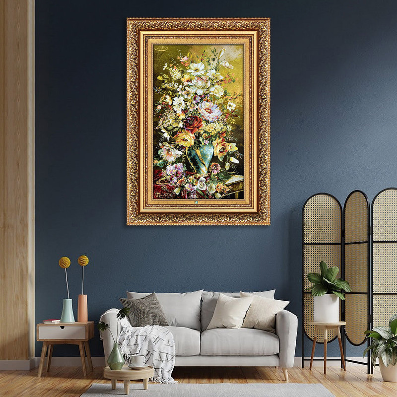 تابلو فرش دستباف فرش میرنظامی مدل گل و گلدان طولی کد 1645