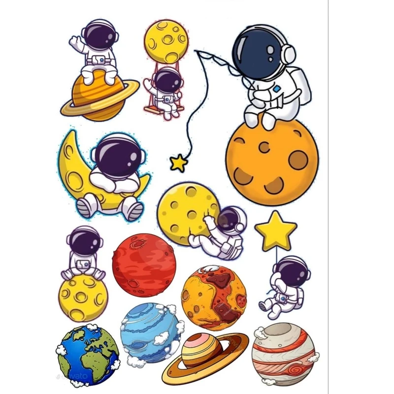 برچسب طرح فضانورد و سیاره کد 722 مجموعه 12 عددی