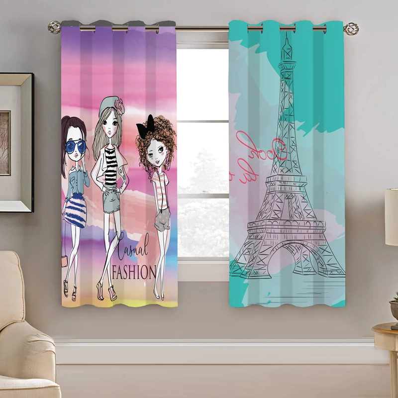 پرده نیروانا طرح ایفل دخترونه مدل مخمل کد 5089 سایز 140×200 سانتی متر