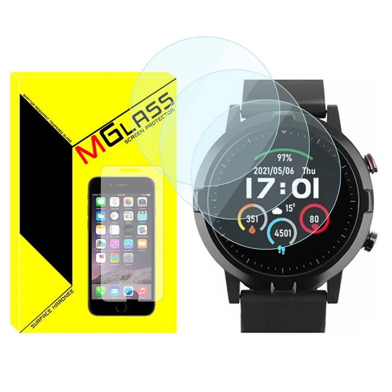 محافظ صفحه نمایش شیشه‌ای ام‌گلس مدل Glass-MG مناسب برای ساعت هوشمند هایلو RT LS05S بسته سه عددی