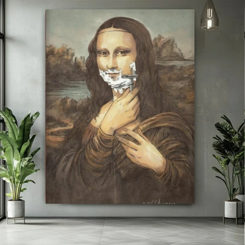 تابلو بوم طرح مخمل طنز مونالیزا مدل شیو صورت کد PY403