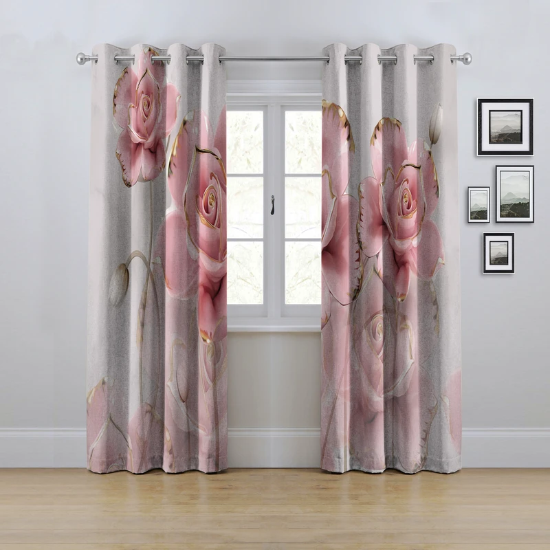 پرده مدل پانچی طرح گل سایز 280x145 سانتی متر
