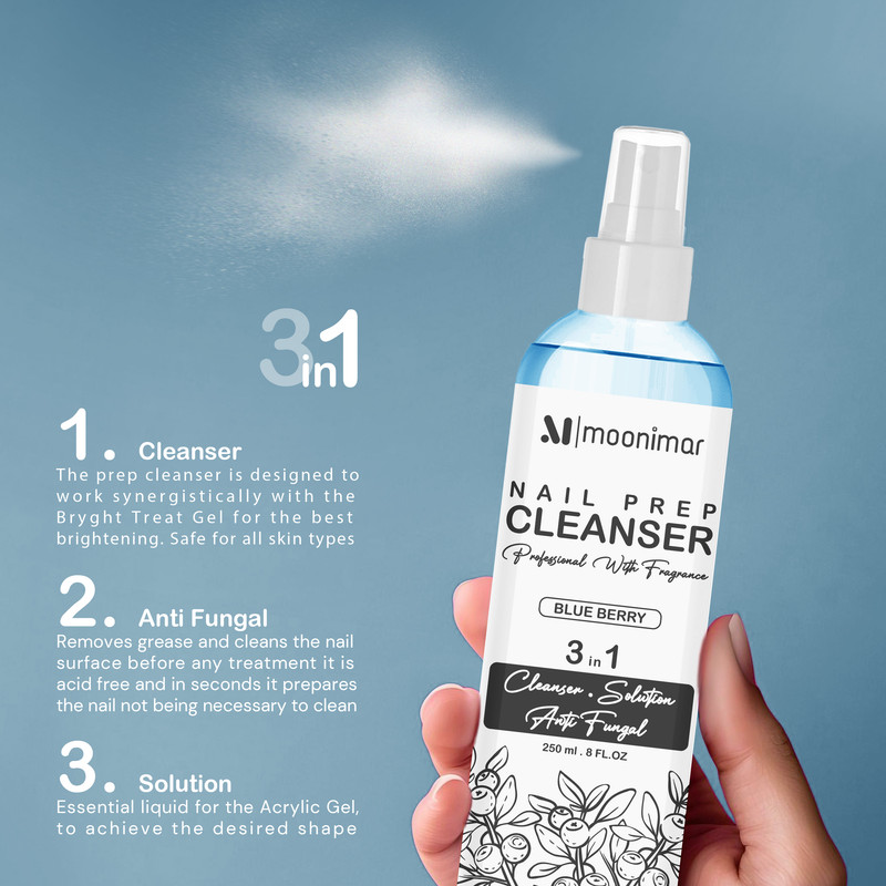 کلینزر کاشت ناخن مونیمار مدل Blue Berry حجم 250 میلی لیتر