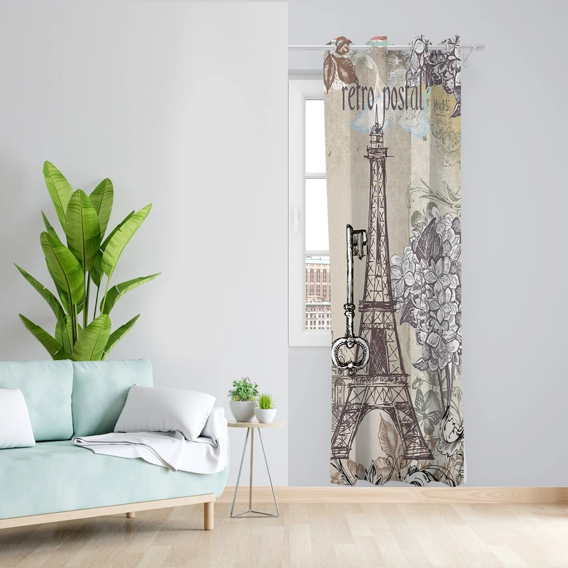 پرده طرح ایفل مدل مخمل پانچی کد L 1048L Z سایز 140x200 سانتی متر