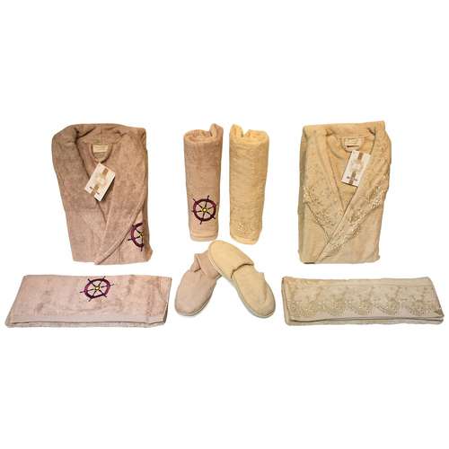 ست حوله تن پوش 8 تکه منکشه مدل Clear Beige Beige Vip