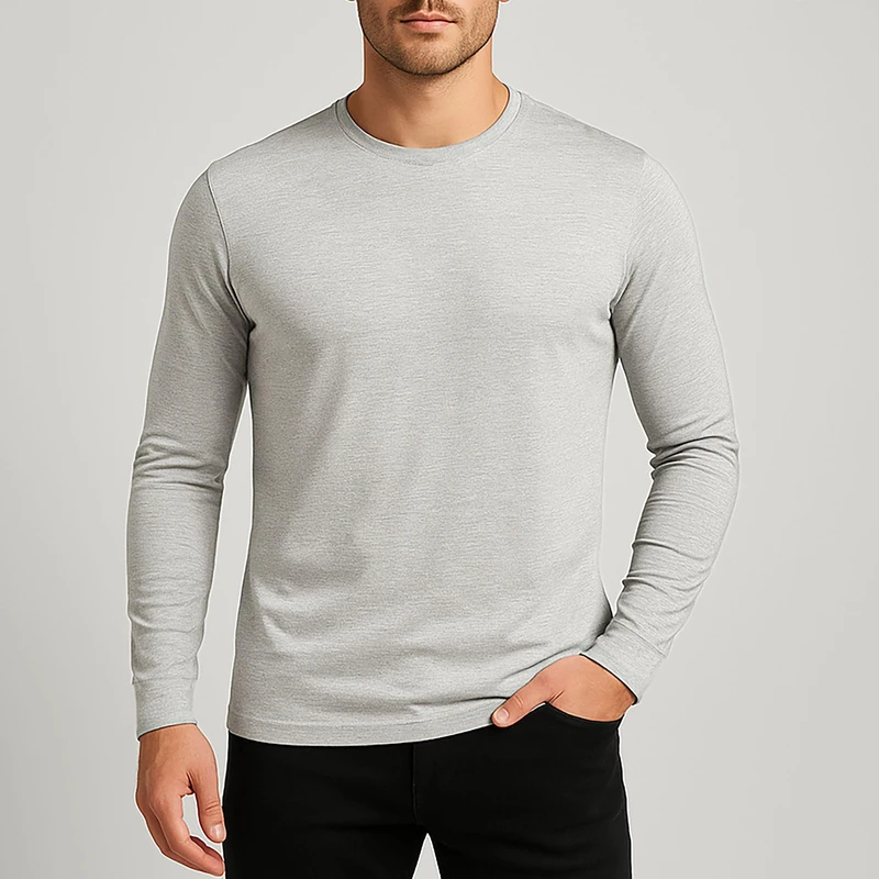 تی شرت آستین بلند مردانه رانژ مدل   ساده کد 23RA05 - 421 رنگ طوسی ملانژ