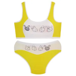 ست شورت و نیم تنه دخترانه ماییلدا مدل پددار خرگوش خندان کد 5164-7 رنگ زرد