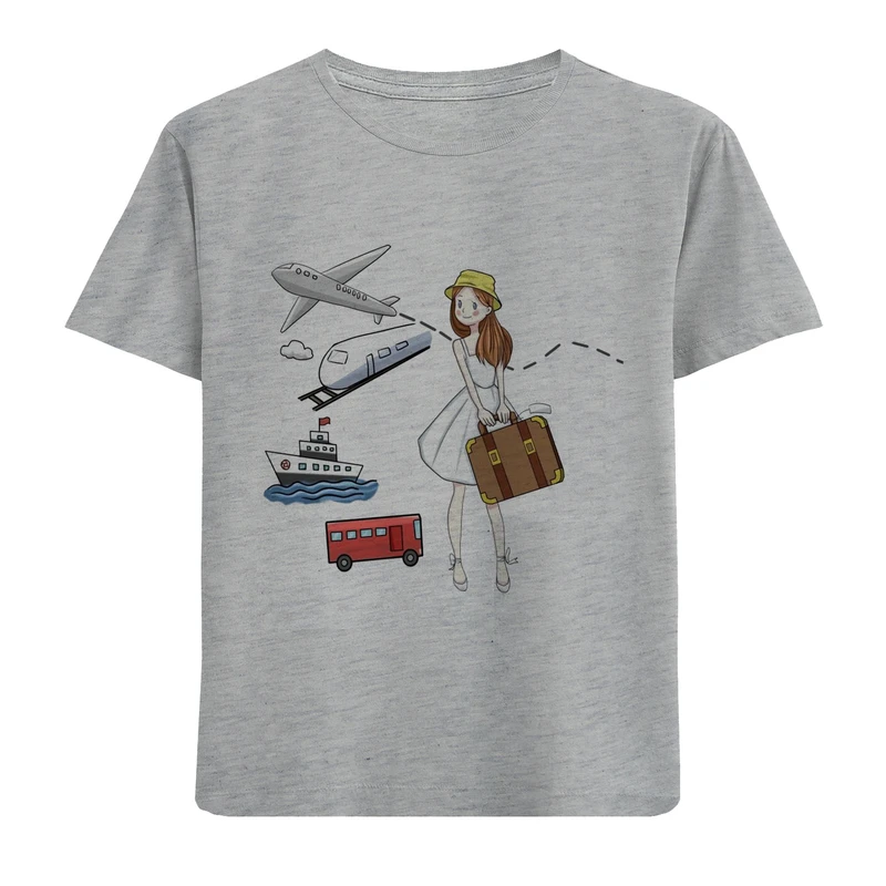 تی شرت آستین کوتاه دخترانه مدل دختر و مسافرت D320