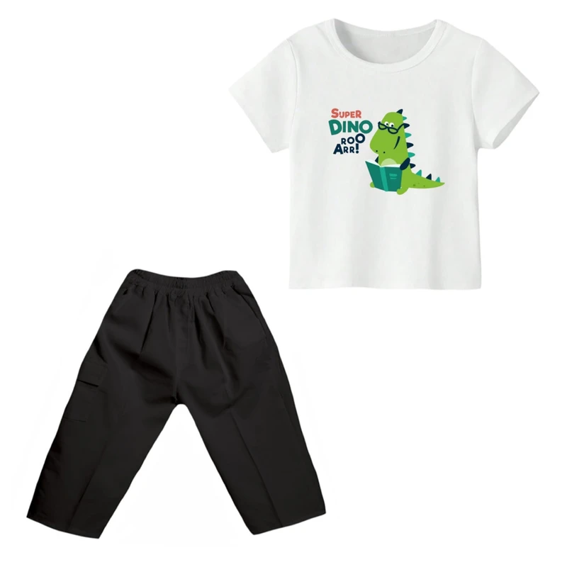 ست تی شرت و شلوارک پسرانه مدل دایناسور کد ۵