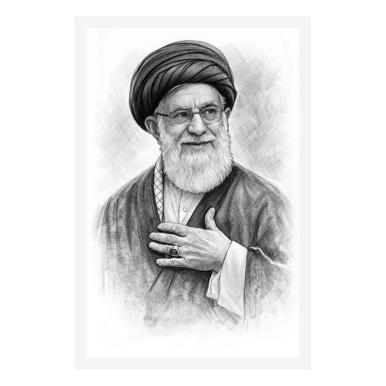 تابلو بکلیت طرح رهبر شهید انقلاب آیت الله سید علی خامنه ای مدل W-S10605 فریم سفید