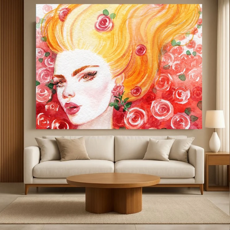 پوستر پارچه ای طرح مخمل  نقاشی ابرنگ چهره مدل گل رز کد PY1173
