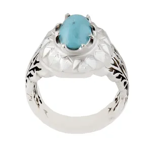 انگشتر نقره مردانه بازرگانی میلادی مدل فیروزه نیشابور طبیعی رکاب دستساز کد AM_1598